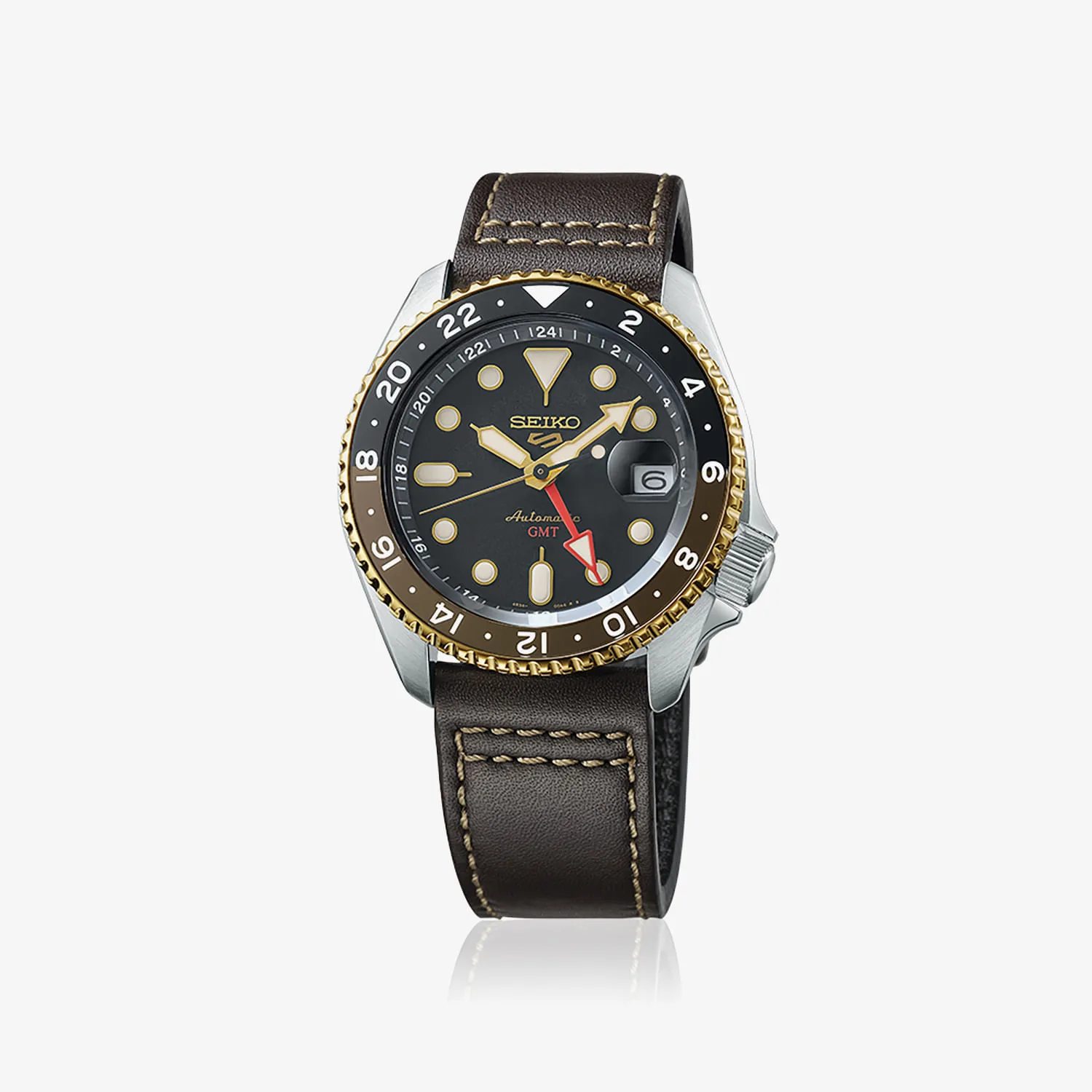 Relógio Seiko 5 Sports GMT Automático Masculino em Couro Marrom SSK036B1