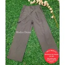 Modas Domi Calça Feminina Estilo Social Pantalona Luis Twill Detalhe Destaque na Cintura 88100