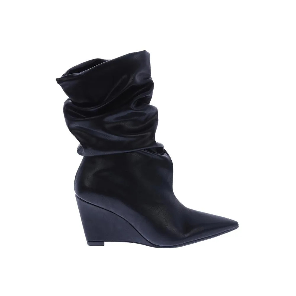 Maddy - Bota Feminina Anabela Slouchy Cano Médio Preta