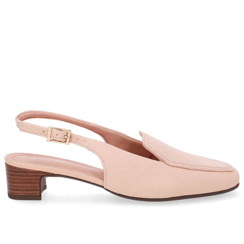 Slingback Bege Bico Quadrado Couro