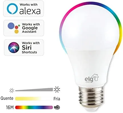 Lâmpada Inteligente de LED 10W Dimerizável, Compatível com WI-FI, Bluetooth, Comando de Voz, Soquete E26/E27, SHLL100, ELG, RGB