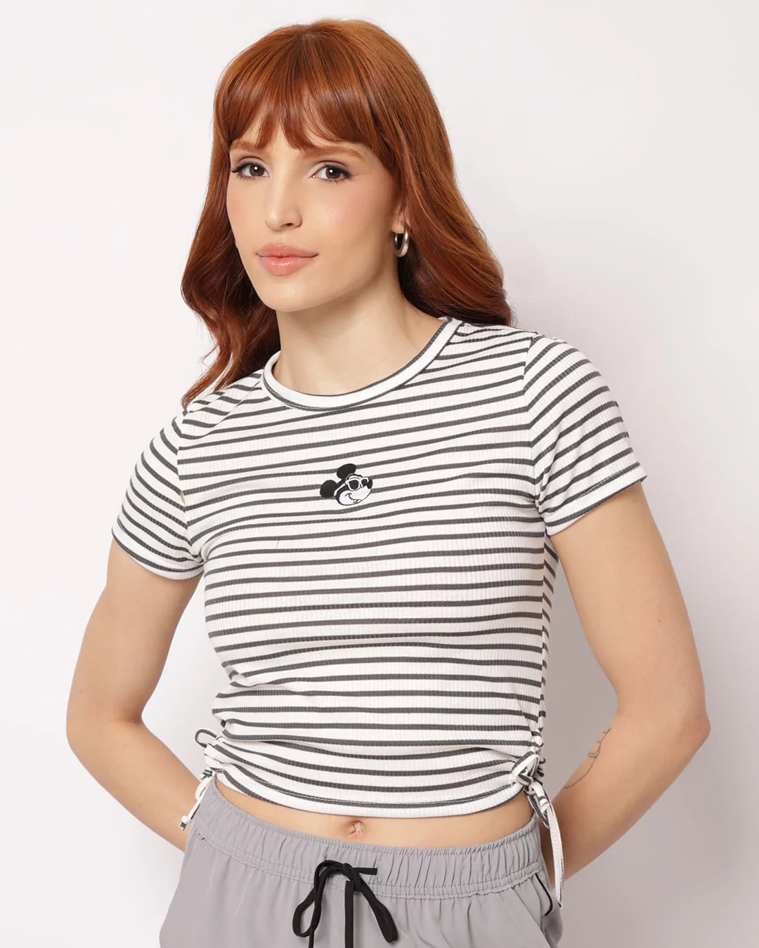 Camiseta Feminina Disney Mickey Canelada com Colisse Branca