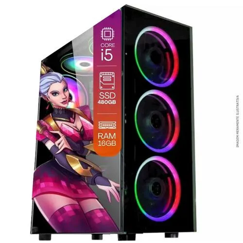 Computador Gamer Completo TOB Intel Core i5 SSD 480GB 16GB Teclado Mouse Mouse Pad e Headset Gamer Monitor 23" Windows 10 Pro Trial