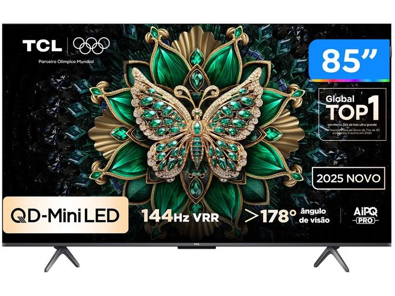 Smart TV 85" TCL UHD 4K MINILED 85C6K 120Hz Google TV AiPQ Pro Google Assistente 4 HDMI 2 USB