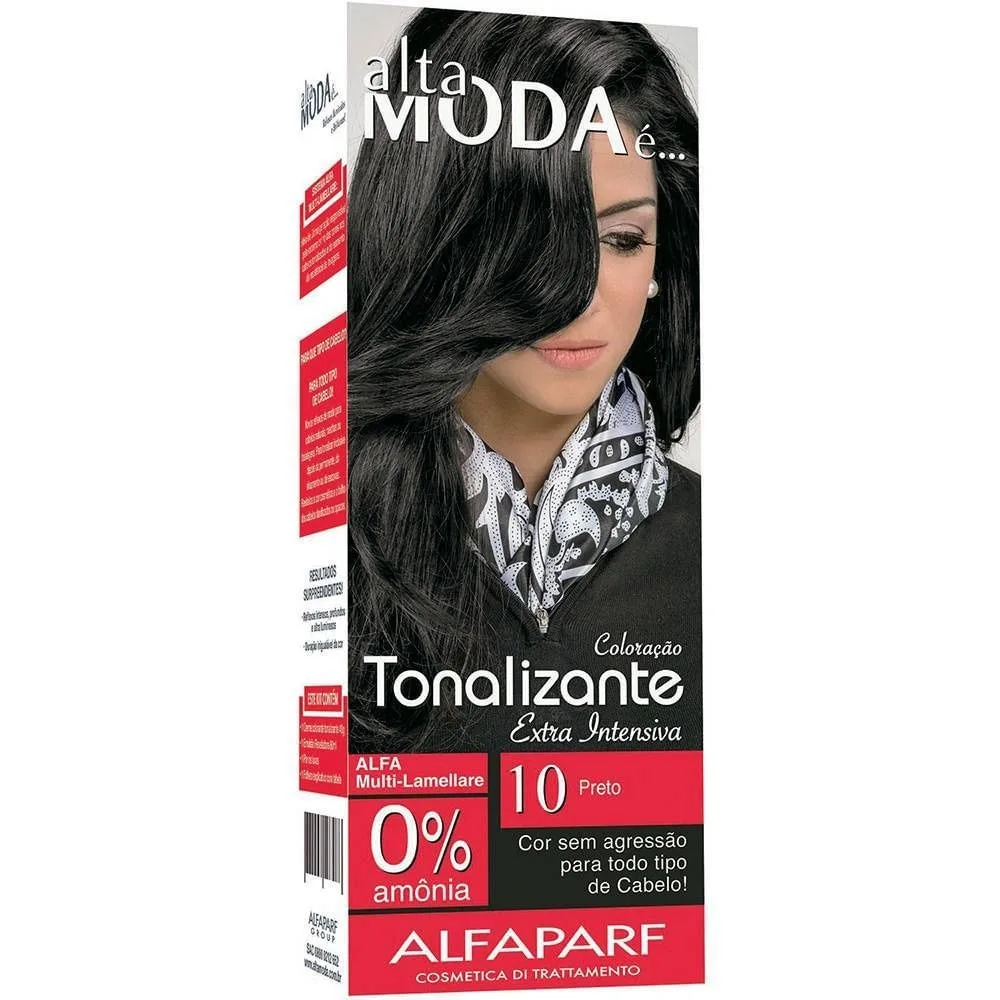 Tonalizante Sem Amônia 10 Preto 120g Alta Moda Kit Profissional Óleo de Argan Coloração Alta Moda 10 Preto