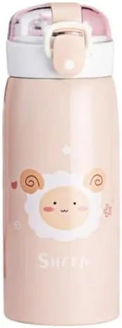 Garrafa Térmica Garrafinha Térmica Infantil Inox Canudo Trava 350 ml - Desenho Carneiro - TYDA