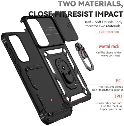 Capa para Samsung Galaxy S25 FE Capinha | com 2 peças de protetor de tela temperado com janela deslizante da câmera e suporte para telefone incluídos - Preto