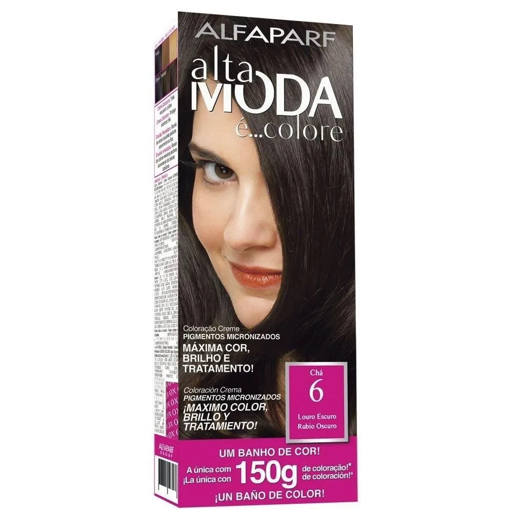Coloração Creme Louro Escuro 6.0 Chá Alta Moda Alfaparf Kit Cobertura Total Fios Brancos Coloração Alfaparf Alta Moda 6.0 Chá