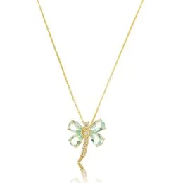 Gargantilha de Prata com Banho Libelula Gota Azul Claro e Zircônia Branca - GG23946