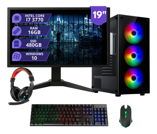 Pc Gamer Completo  I7 3.4ghz 16gb Ssd 480gb 500w Monitor 19