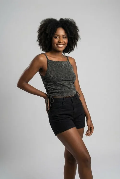 Top Feminino Lurex Amarração Lateral Cinza Escuro
