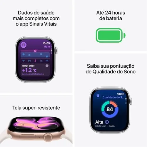 Apple Watch Series 11 GPS, Caixa em alumínio rosa‑dourado de 42 mm com Bracelete desportiva rosa leve - M/G
