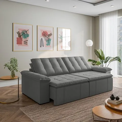 Sofá Cama Retrátil e Reclinável 4 Lugares 280cm Veludo com Molas Palmeira CabeCasa MadeiraOriginals