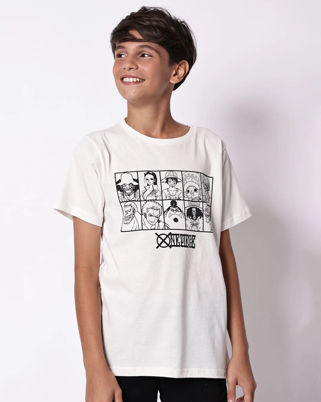 Camiseta Juvenil Algodão One Piece Off White