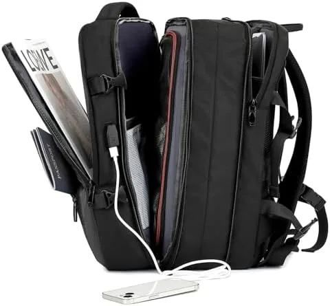 IceSelect Mochila de Viagem Expansivel Grande Masculina Feminina,Mochila Avião para Notebook 17,Executiva,Antifurto,Reforçada,USB,Impermeável,Escolar,Faculdade,Trabalho,Presente