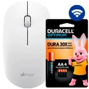 Mouse sem fio, 1200DPI, Branco, MW252, App-Tech + Pilha Alcalina Duracell Pequena AA, Opti...