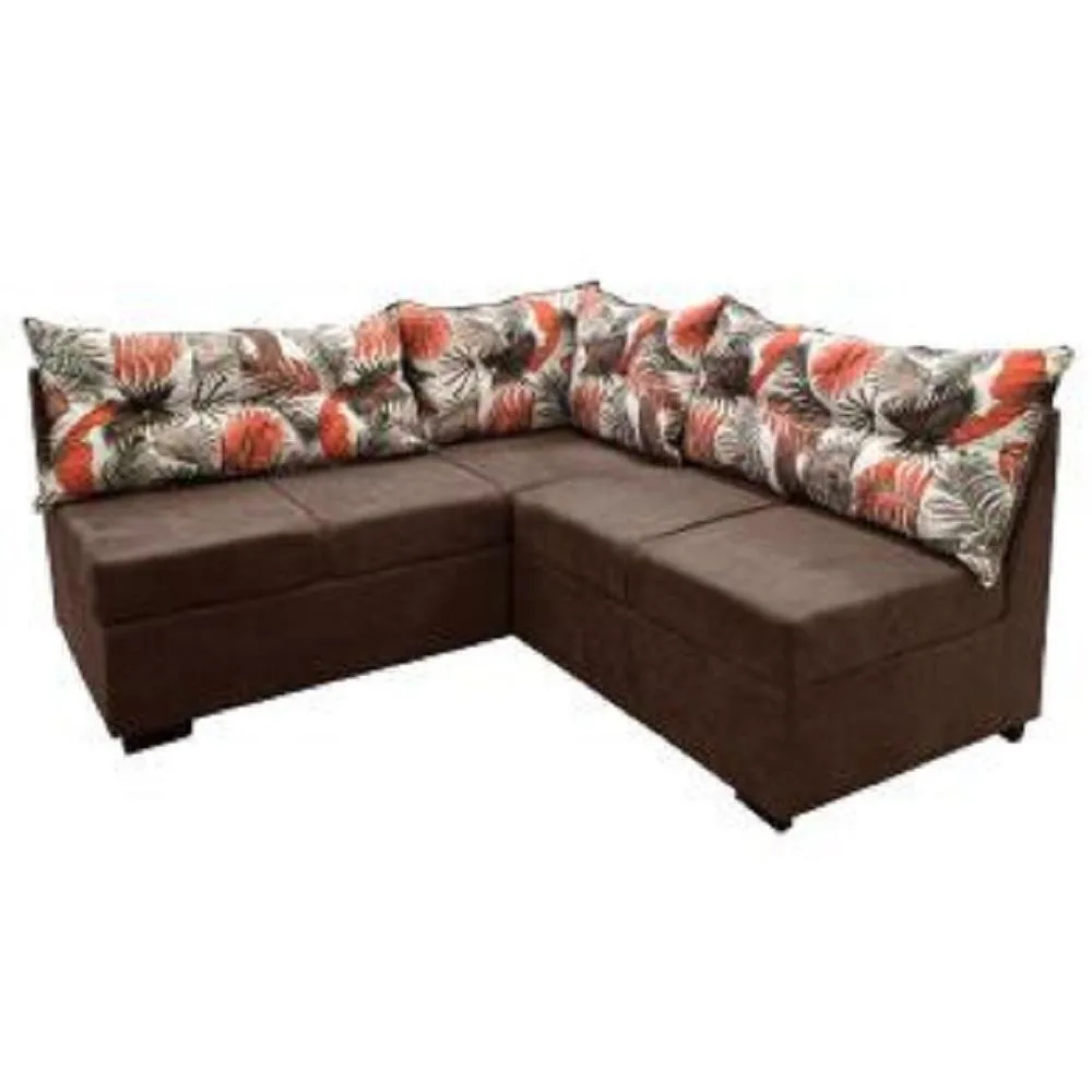Sofá De Canto 5 Lugares Renaut Suede Marrom / Palmeira
