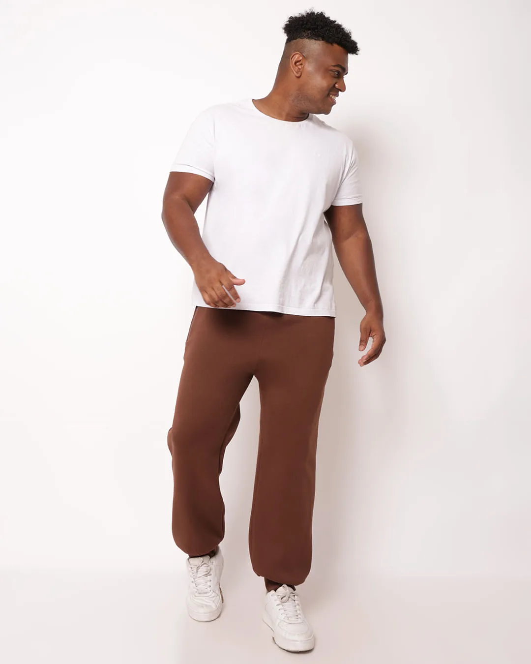 Calça Moletom Plus Size Masculina Jogger Marrom