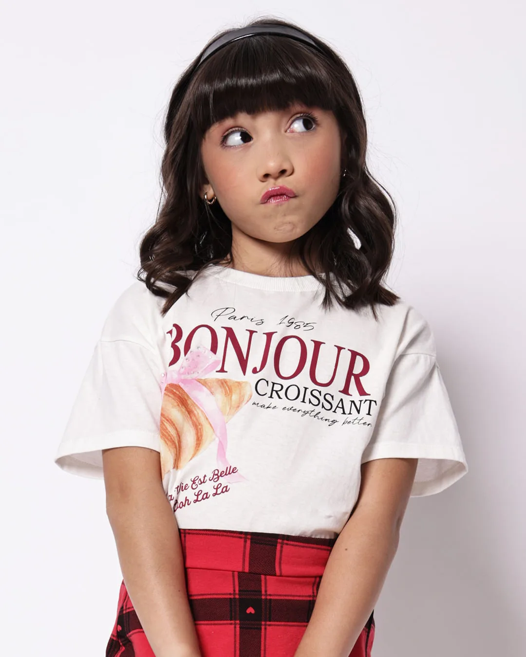Camiseta Infantil Algodão Estampa Croissant Off White