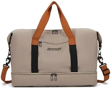 Bolsa Mala de Viagem e Academia Grande Capacidade Portátil, Leve, Transversal, Casual Unissex para Fitness, Natação, Camping e Uso Diário (Marrom)