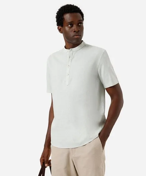 bata masculina de linho e algodão manga curta verde