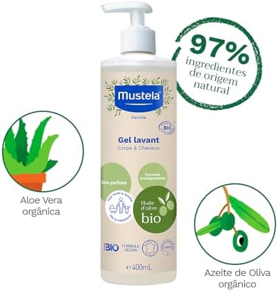 Mustela Gel Lavante Corpo E Cabelo Bio 400Ml - Sabonete Líquido Vegano Sem Fragrância Fórmula Biodegradável Com 97% De Ingredientes De Origem Natural