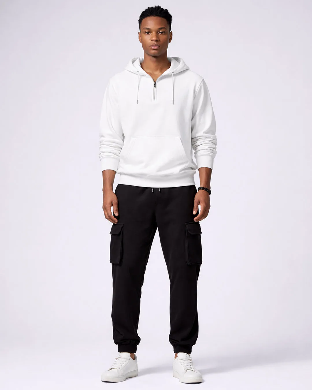 Calça Moletom Masculina Jogger Com Bolsos Cargo Preta