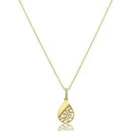 Gargantilha de Prata com Banho Malha Cadeado 45cm Gota Trabalhada Vazada com Zircônias - GG25948