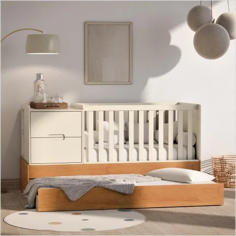 Berço Laqueado 100% Mdf Formare C/ Gavetas e Nicho Off White Freijó 61510 Matic Moveis