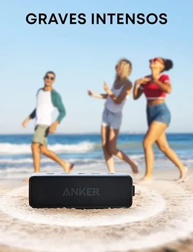 Anker soundcore 2 Caixa de Som Bluetooth Portátil com 12W de Som Estéreo, Bluetooth 5, BassUp, à Prova d'Água IPX7, 24 Horas de Reprodução, Emparelhamento Estéreo Sem Fio, Ideal para Casa e Viagens