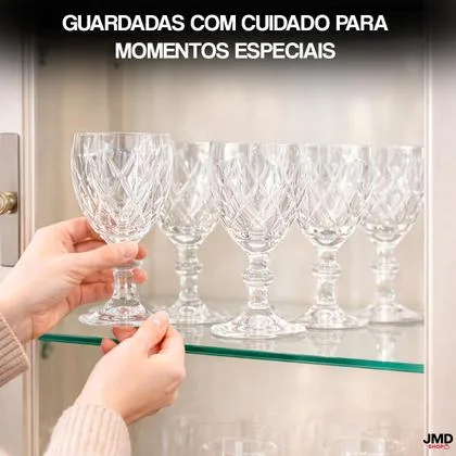 Jogo Taças Transparentes 6 Unidades Cristal Suco Agua Vidro Transparência Impecável