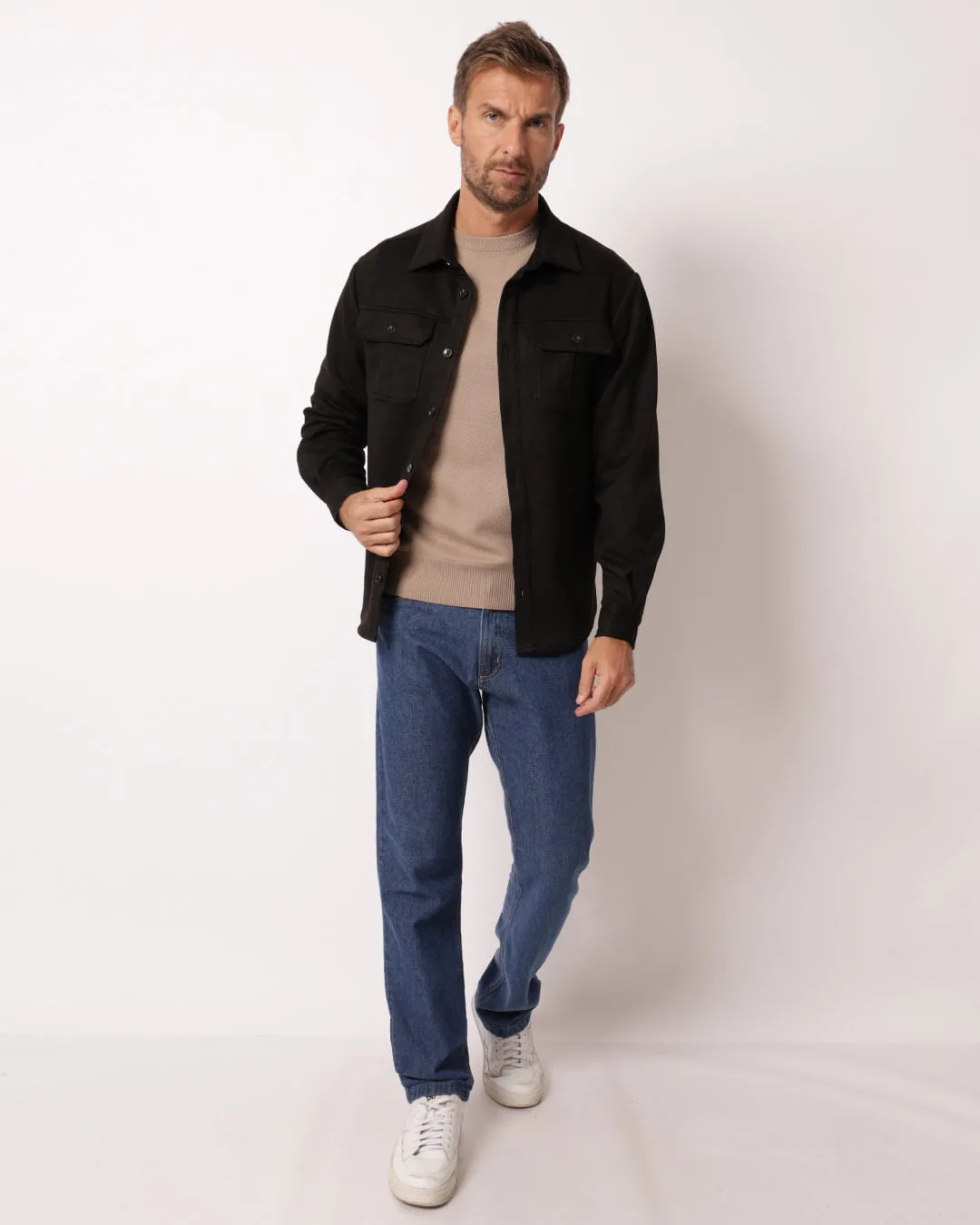 Jaqueta Masculina Suede com Bolsos Frontais Preta