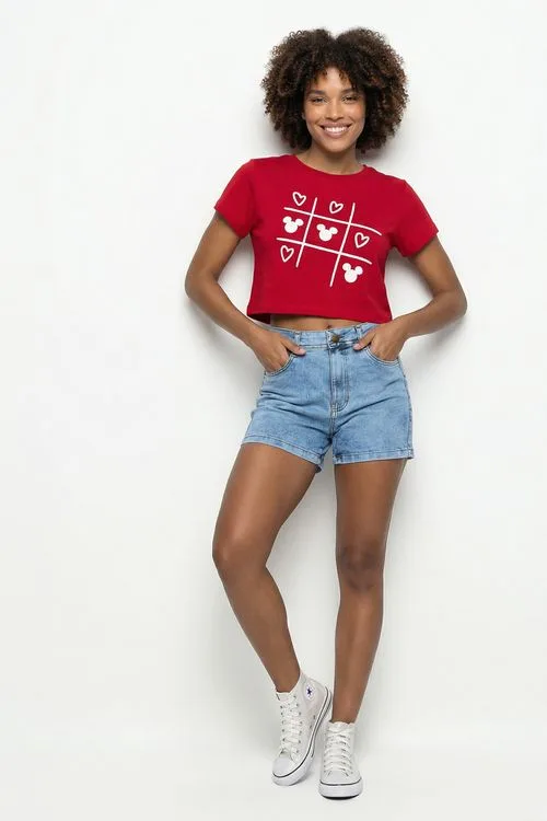 Shorts Jeans Feminino Azul Médio Marmorizado