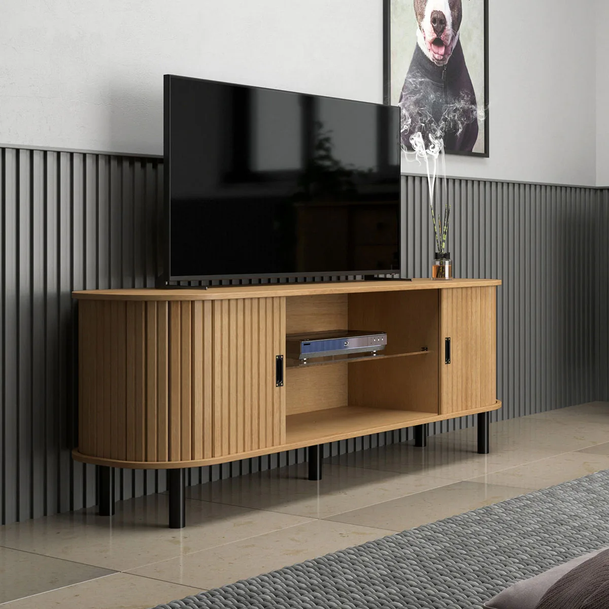 Rack TV até 65" Curvo Ripado 2 Portas Ditália R-636
