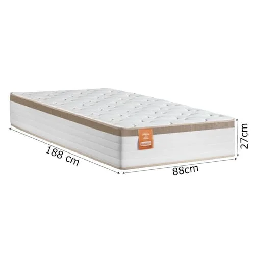 Colchão Solteiro Molas Ensacadas Real 88x188x27cm Branco / Bege - Suporta até 130Kg