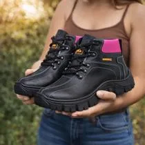 Coturno Feminino Bota Adventure Cano Médio Solado Tratorado Antiderrapante Confortável Trabalho Dia