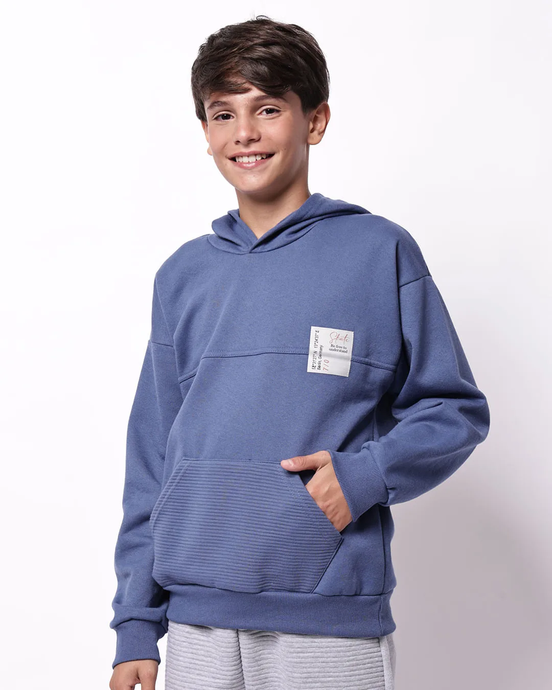 Blusão Moletom Juvenil com Capuz Azul