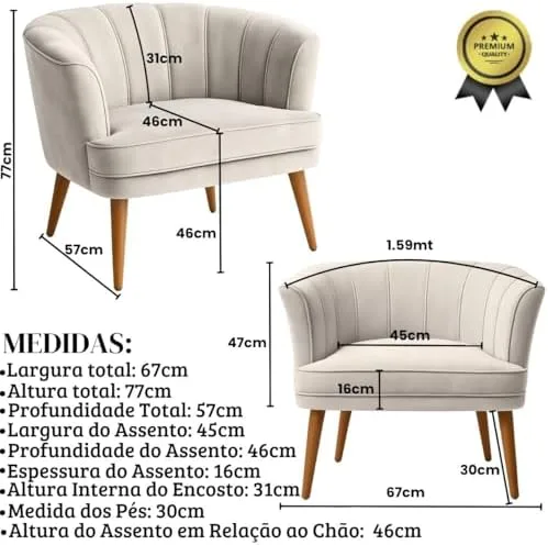 Poltrona Cadeira Decorativa para Sala de Espera Recepção Resistente Ergônomica MOBLAN decor (Bege)