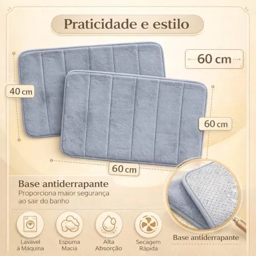 Kit com 2 Tapetes de Banheiro Super Soft, 60x40cm, Cores Cinza e Preto - Casa Repleta