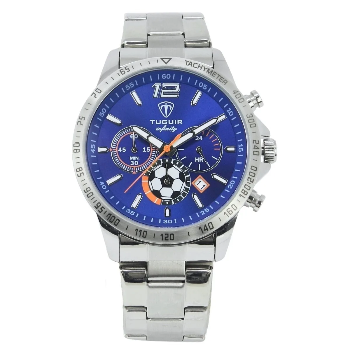 Relógio Masculino de Aço Tuguir Analógico Infinity TGI37243 Prata e Azul