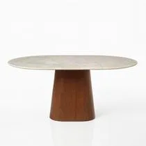 Mesa de Jantar Oblongo 160x90 cm Nogueira Tampo Quartzito Taj Mahal