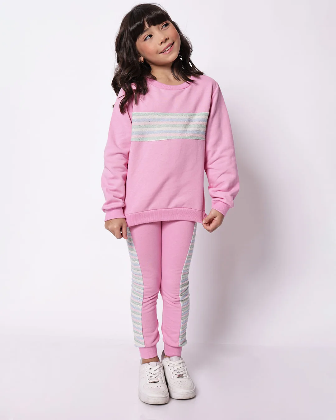 Conjunto Infantil Moletom Algodão com Tricô Rosa