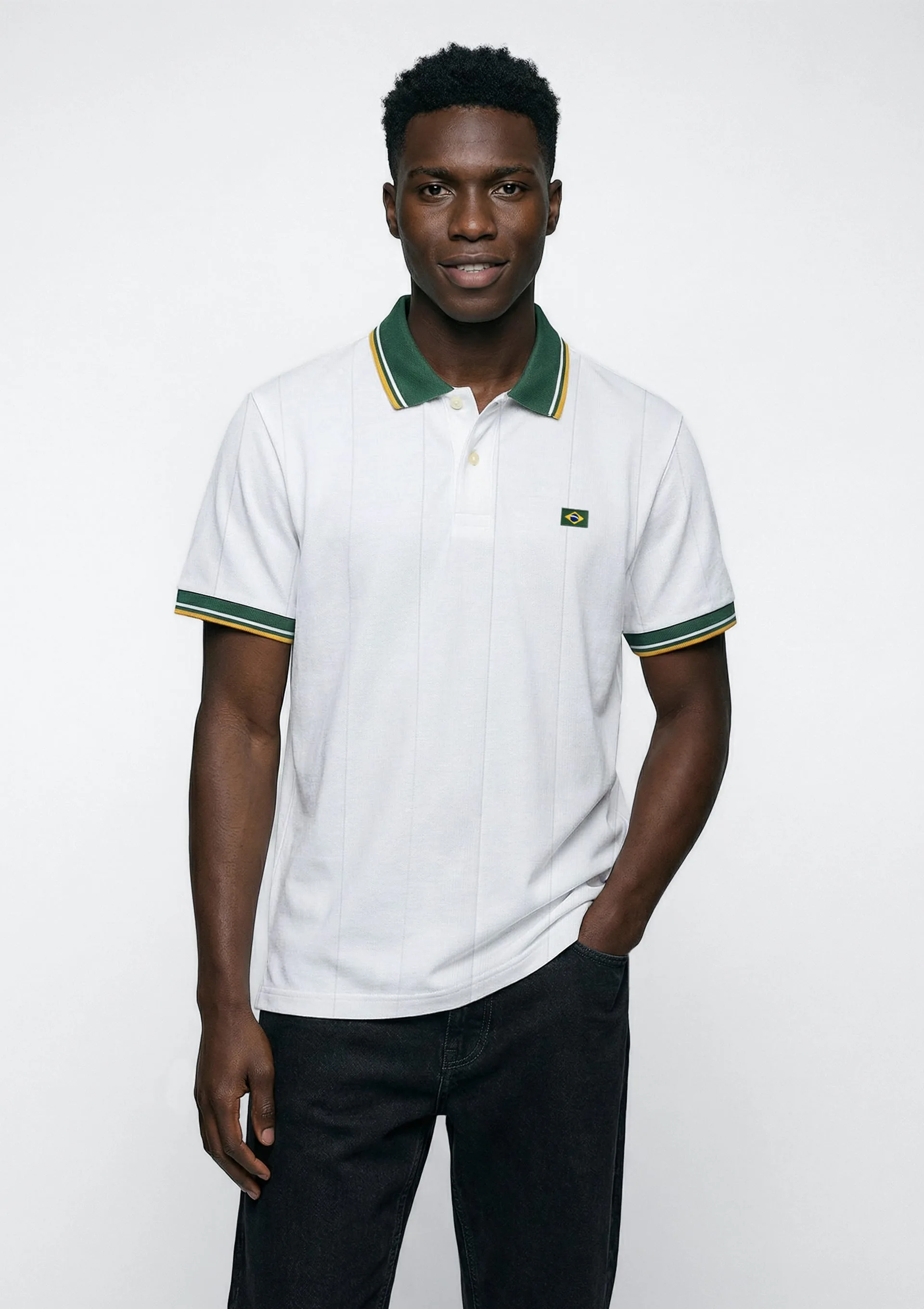 Polo Masculina Manga Curta Esportiva Com Patch Copa - Off white