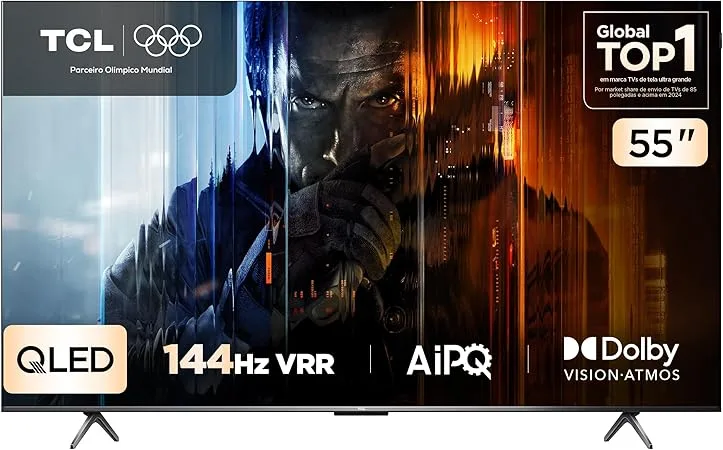 TCL, QLED Smart TV, 55”, 55P8K, 4K UHD, Google TV, 144Hz, Google Assistente, Dolby Vision, Dolby Atmos, Design Sem Bordas