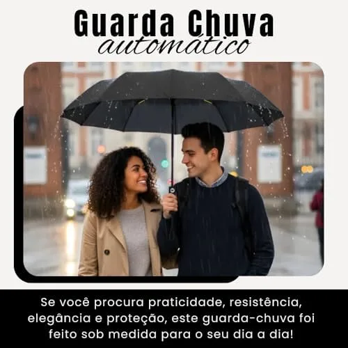 Guarda Chuva com Botão Automático Reforçado – Compacto, Resistente ao Vento, Proteção Solar UV, Blackout, Dobrável - Guarda Chuva Portátil para Bolsa/Mochila - Shop100