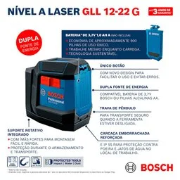 Nível a Laser 12 Metros Verde GLL 12-22 G com Suporte Giratório e Bolsa BOSCH-0615A002MF-000