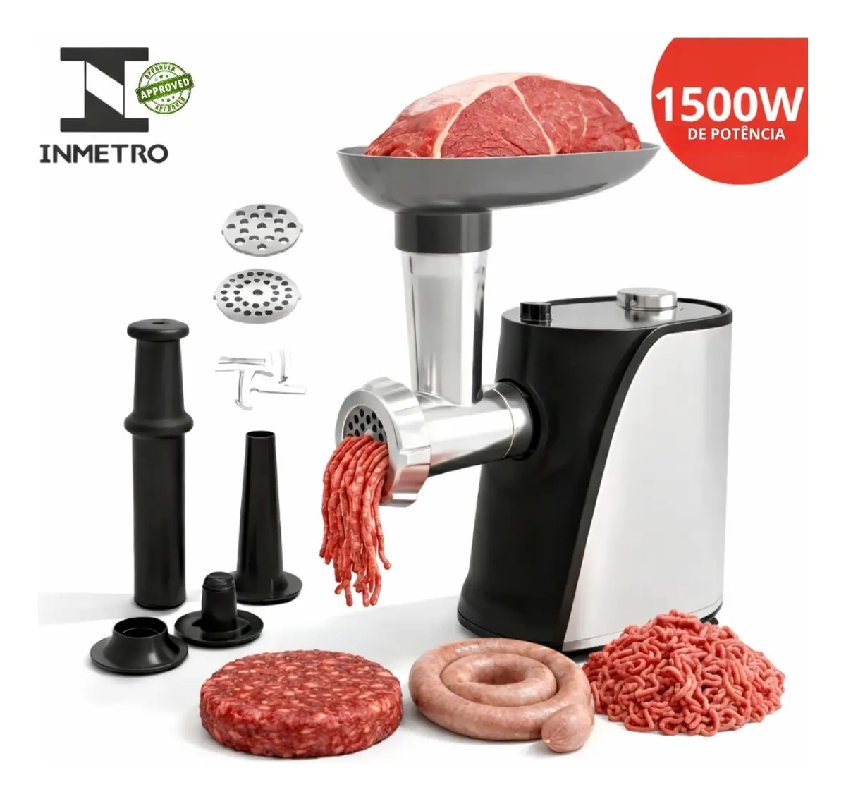 Máquina De Moer Carne Fazer Linguiça Hamburguer Moedor Automático Eletrico Triturador Frango Legumes Indue Variedades 127v