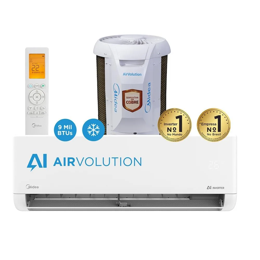 Ar Condicionado Split Midea Hi Wall Inverter AI AirVolution 12.000 BTU/h Frio Monofásico Branco 42EFVCA12M5/38TAVCA12M5 220V