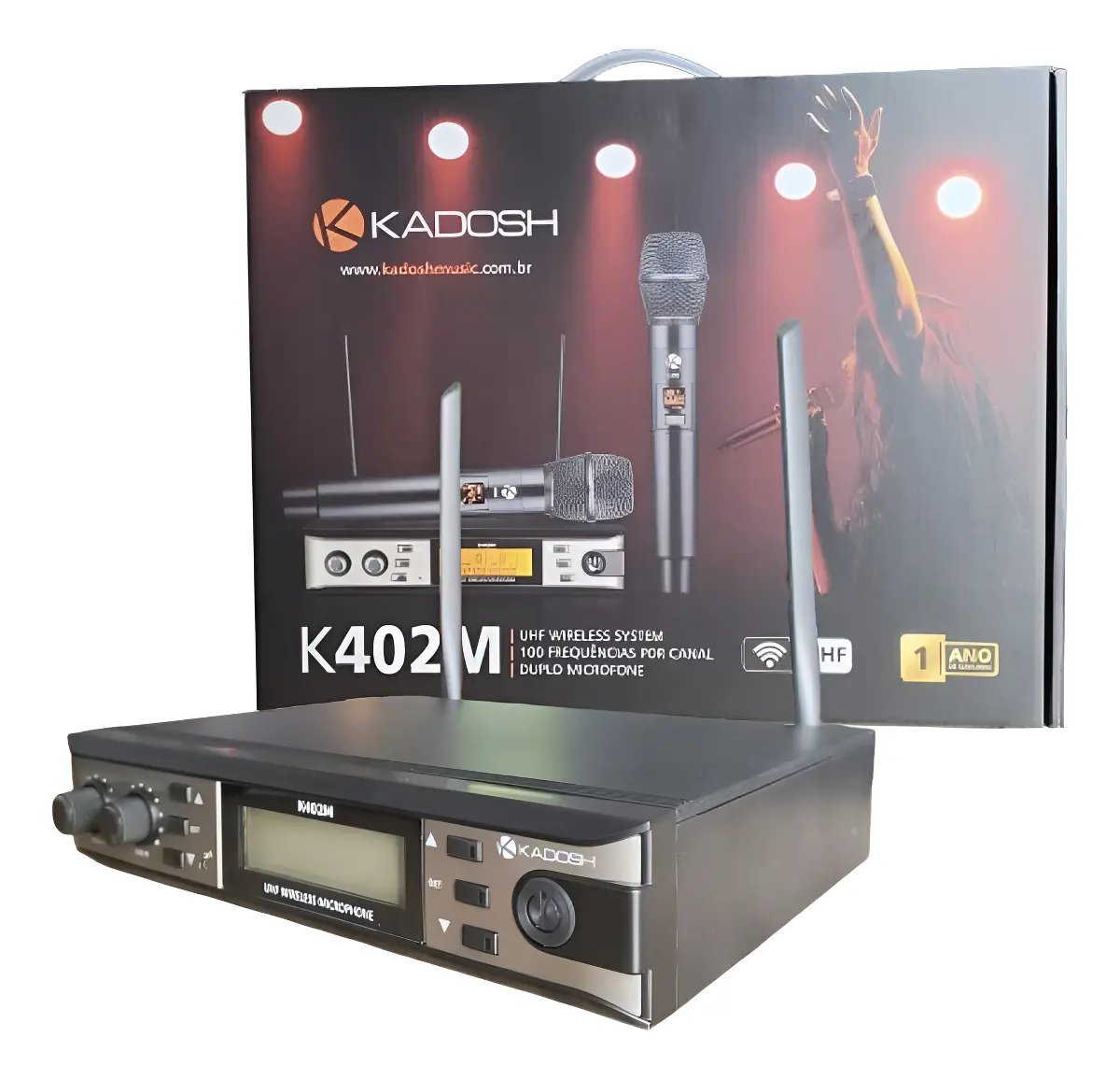 Microfone Kadosh Duplo Sem Fio Uhf Display Digital K-402m Preto