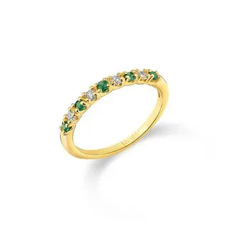 Meia Aliança Oriental em Ouro Amarelo 18k com Esmeraldas e Diamantes